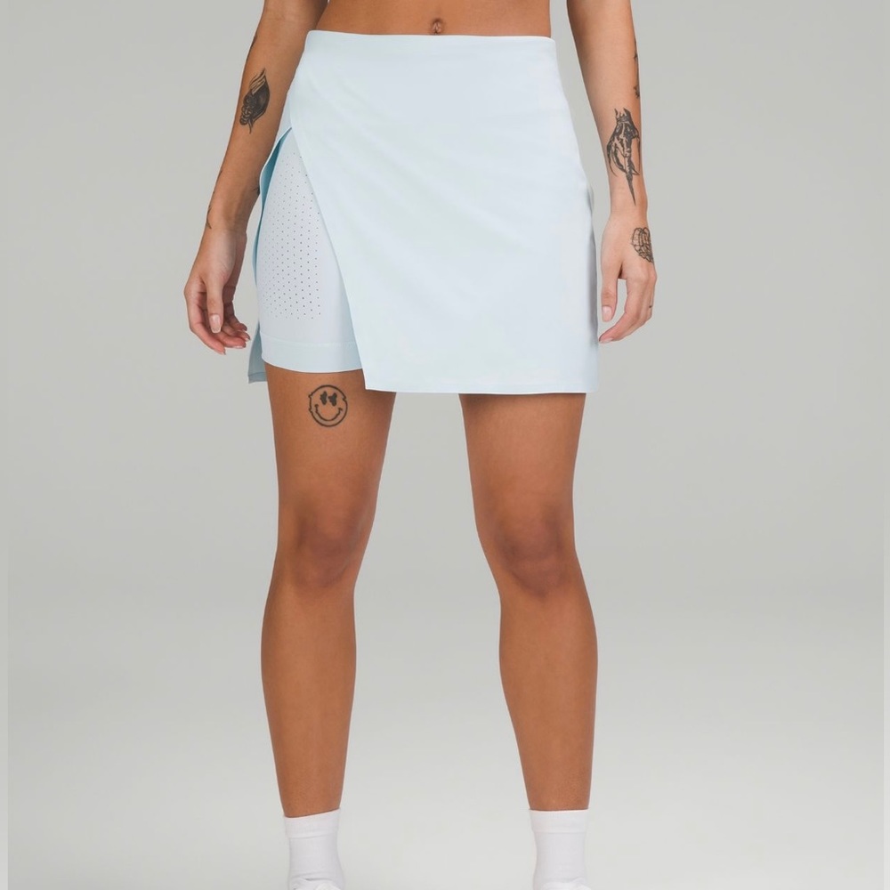 Lululemon Super-High-Rise Side-Slit Tennis Skirt in Powder Blue.
